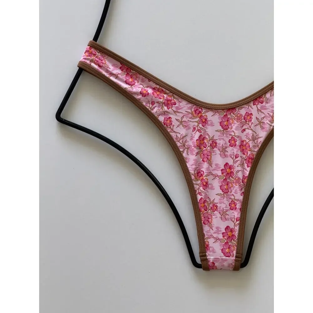 Frankies Bikinis Full Moon Floral Micro Bikini Bottom - Watercolor Hibiscus - L